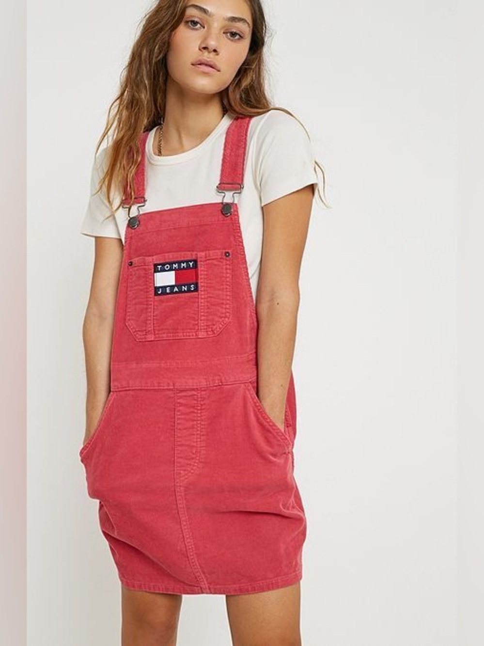 Tommy Hilfiger Red/Pink Corduroy Overall Dress From Urban Outfitters